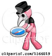 Poster, Art Print Of Pink Plague Doctor Man Walking With Large Compass