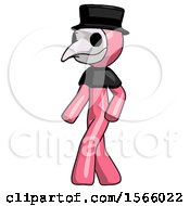 Poster, Art Print Of Pink Plague Doctor Man Man Walking Turned Left Front View