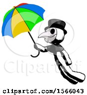 Poster, Art Print Of Ink Plague Doctor Man Flying With Rainbow Colored Umbrella