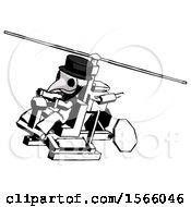 Ink Plague Doctor Man Flying In Gyrocopter Front Side Angle Top View