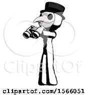 Ink Plague Doctor Man Holding Binoculars Ready To Look Left