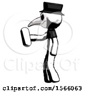 Ink Plague Doctor Man Holding Red Pill Walking To Left