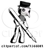 Poster, Art Print Of Ink Plague Doctor Man Drawing Or Writing With Large Calligraphy Pen