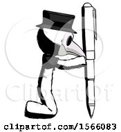 Poster, Art Print Of Ink Plague Doctor Man Posing With Giant Pen In Powerful Yet Awkward Manner