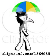 Poster, Art Print Of Ink Plague Doctor Man Walking With Colored Umbrella