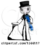 Poster, Art Print Of Ink Plague Doctor Man Holding Test Tube Beside Beaker Or Flask