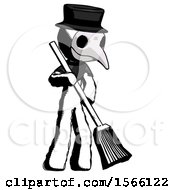 Ink Plague Doctor Man Sweeping Area With Broom