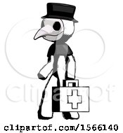 Ink Plague Doctor Man Walking With Medical Aid Briefcase To Left