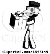 Poster, Art Print Of Ink Plague Doctor Man Presenting A Present With Large Red Bow On It