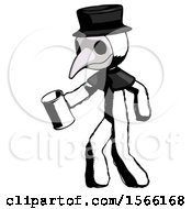 Poster, Art Print Of Ink Plague Doctor Man Begger Holding Can Begging Or Asking For Charity Facing Left