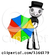 Poster, Art Print Of Ink Plague Doctor Man Holding Rainbow Umbrella Out To Viewer