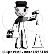 Poster, Art Print Of Ink Plague Doctor Man Under Construction Concept Traffic Cone And Tools