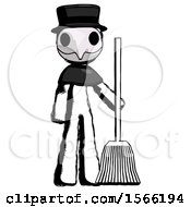 Poster, Art Print Of Ink Plague Doctor Man Standing With Broom Cleaning Services