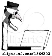 Ink Plague Doctor Man Using Large Laptop Computer Side Orthographic View