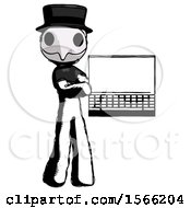 Poster, Art Print Of Ink Plague Doctor Man Holding Laptop Computer Presenting Something On Screen