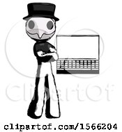 Ink Plague Doctor Man Holding Laptop Computer Presenting Something On Screen