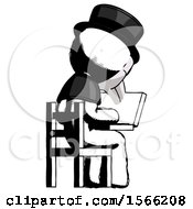 Poster, Art Print Of Ink Plague Doctor Man Using Laptop Computer While Sitting In Chair View From Back