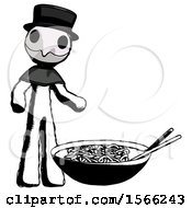 Poster, Art Print Of Ink Plague Doctor Man And Noodle Bowl Giant Soup Restaraunt Concept