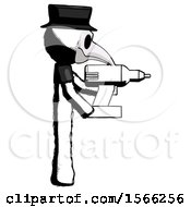 Ink Plague Doctor Man Using Drill Drilling Something On Right Side