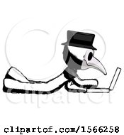 Ink Plague Doctor Man Using Laptop Computer While Lying On Floor Side View