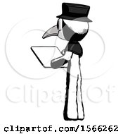 Poster, Art Print Of Ink Plague Doctor Man Looking At Tablet Device Computer With Back To Viewer