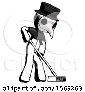 Poster, Art Print Of Ink Plague Doctor Man Cleaning Services Janitor Sweeping Side View