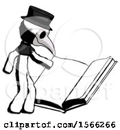 Poster, Art Print Of Ink Plague Doctor Man Reading Big Book While Standing Beside It