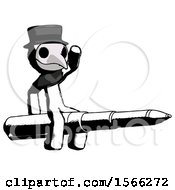 Poster, Art Print Of Ink Plague Doctor Man Riding A Pen Like A Giant Rocket