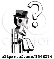 Poster, Art Print Of Ink Plague Doctor Man Question Mark Concept Sitting On Chair Thinking