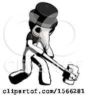 Poster, Art Print Of Ink Plague Doctor Man Hitting With Sledgehammer Or Smashing Something At Angle