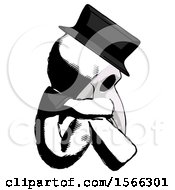 Poster, Art Print Of Ink Plague Doctor Man Sitting With Head Down Facing Sideways Right