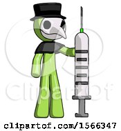 Green Plague Doctor Man Holding Large Syringe