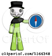 Poster, Art Print Of Green Plague Doctor Man Holding A Large Compass
