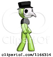 Poster, Art Print Of Green Plague Doctor Man Walking Turned Right Front View