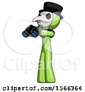 Green Plague Doctor Man Holding Binoculars Ready To Look Left