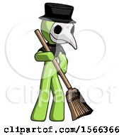Poster, Art Print Of Green Plague Doctor Man Sweeping Area With Broom