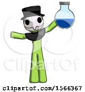 Poster, Art Print Of Green Plague Doctor Man Holding Large Round Flask Or Beaker