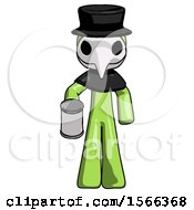 Poster, Art Print Of Green Plague Doctor Man Begger Holding Can Begging Or Asking For Charity