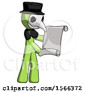Poster, Art Print Of Green Plague Doctor Man Holding Blueprints Or Scroll