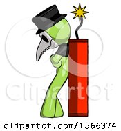 Poster, Art Print Of Green Plague Doctor Man Leaning Against Dynimate Large Stick Ready To Blow