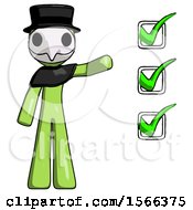 Poster, Art Print Of Green Plague Doctor Man Standing By List Of Checkmarks