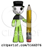 Poster, Art Print Of Green Plague Doctor Man With Large Pencil Standing Ready To Write