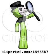 Green Plague Doctor Man Inspecting With Large Magnifying Glass Facing Up