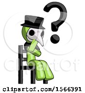 Poster, Art Print Of Green Plague Doctor Man Question Mark Concept Sitting On Chair Thinking