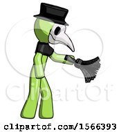 Poster, Art Print Of Green Plague Doctor Man Dusting With Feather Duster Downwards