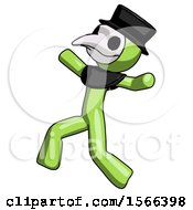 Poster, Art Print Of Green Plague Doctor Man Running Away In Hysterical Panic Direction Left