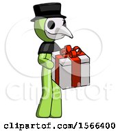 Green Plague Doctor Man Giving A Present