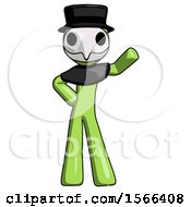 Green Plague Doctor Man Waving Left Arm With Hand On Hip