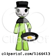 Poster, Art Print Of Green Plague Doctor Man Frying Egg In Pan Or Wok