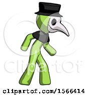 Poster, Art Print Of Green Plague Doctor Man Suspense Action Pose Facing Right